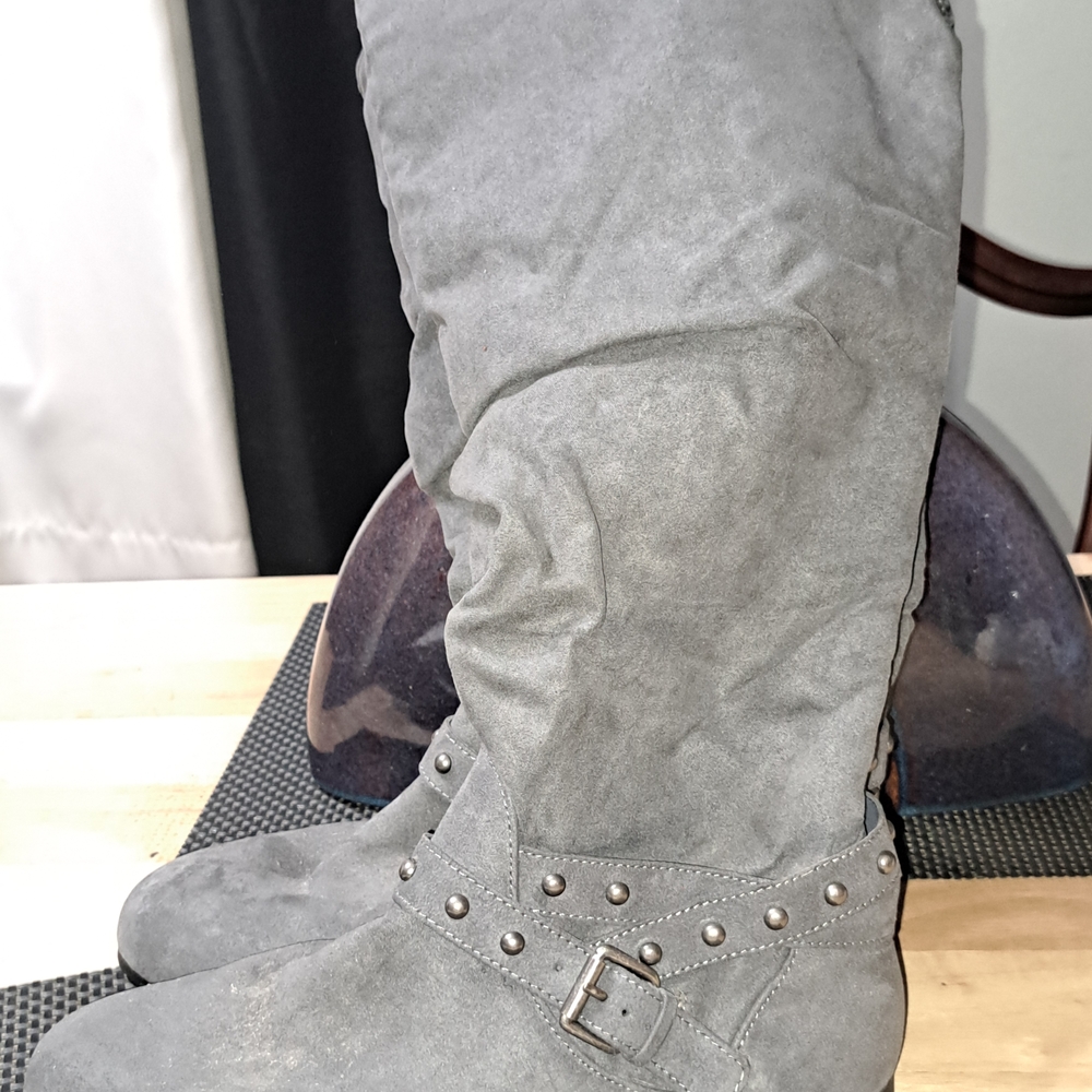 SO Charcoal Heeled Boots with Buckle Detail